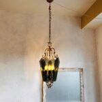 French Etched Glass Lantern – Art Deco Hanging Ceiling Light - Image 3