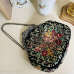 Black Silver Purse, handmade petit-point model with antique silver hallmarks