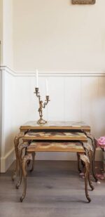 Italian Nesting Tables – Set of 3, Hollywood Regency Style, Gilt Frame with Glass Tops - Image 8