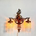 French Putti Wall Sconce – Dual Arm Light with Crystal Shades, Rococo Style Accent