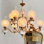 Vintage Chandelier, home decor, big chandelier, with 10 Lights, Made of Porcelain with Frosted Glass Globes - Image 3