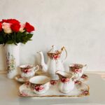 Queen Anne Summer Rose, Porcelain Table Set for 2, Gold Glided, Porcelain Tableware - Image 2
