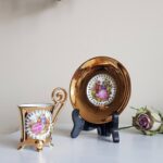Vintage 4 Feet Demitasse Cup and Saucer, Fragonard Scenes, Fine Porcelain 22 Karat Gold