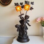 French Cherub Table Lamp – Ornate Gold Statue Lamp with Angels, Vintage Baroque Desk Light - Image 2