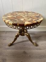 Hollywood Regency Marble Side Table – Round Onyx Look Accent Table - Image 3