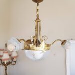 French Brass Pendant Chandelier – 4-Light Vintage Fixture with Ornate Scroll Arms - Image 5