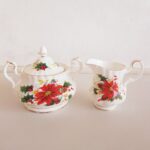 Royal Albert Poinsettia Creamer and Sugar Bowl – Holiday Bone China Set