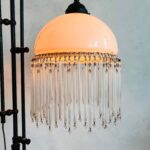 Vintage art deco stand lamp, floor lamp, brass lamp, 2 milk glass lampshades with fringes, 70s vintage lamps - Image 4