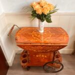 Gold Folding Bar Cart – Hollywood Regency Trolley, Mid-Century Drinks Cart on Wheels