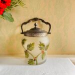 Art Nouveau Porcelain Cookie Jar – Antique Biscuit Canister with Floral Relief