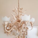 Italian Tole Chandelier – 5-Arm Wheat & Floral Light, Mid Century Hollywood Regency Style - Image 2