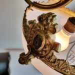 French Brass Pendant Chandelier – 4-Light Vintage Fixture with Ornate Scroll Arms - Image 8