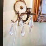 Pair of Bronze Ribbon Wall Sconces with Crystal Drops and Porcelain Medallions - Image 7