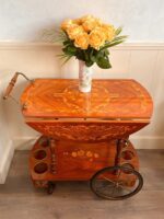 Gold Folding Bar Cart – Hollywood Regency Trolley, Mid-Century Drinks Cart on Wheels - Image 2