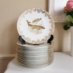 Limoges Fish Plates Set of 12 – French Porcelain Dinnerware with Hand-Painted Detail