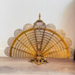 French Brass Fan Fireplace Screen – Ornate Foldable Guard, 20th Century Rococo Style
