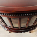 Hand Carved Mahogany Display Cabinet – Oval Tray Top Tea Table, Vintage Accent - Image 6