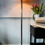 Elegant floor lamp, Aestetique stand lamp made of bronze/brass with 2 lights and a big lampshade - Image 6