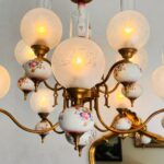 Vintage Chandelier, home decor, big chandelier, with 10 Lights, Made of Porcelain with Frosted Glass Globes - Image 7