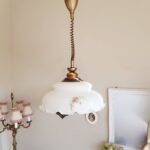 Big Pendant Light Lamp, opaline glass and wood handle, hard to find lull down lamp - Image 4