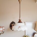 Big Pendant Light Lamp, opaline glass and wood handle, hard to find lull down lamp - Image 5
