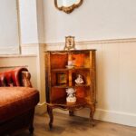 Gold Leaf Corner Cabinet – 1960s Italian Style with Shelves, Hollywood Regency Accent - Image 2