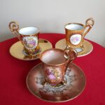 Vintage 4 Feet Demitasse Cup and Saucer, Fragonard Scenes, Fine Porcelain 22 Karat Gold - Image 10