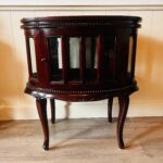 Hand Carved Mahogany Display Cabinet – Oval Tray Top Tea Table, Vintage Accent - Image 3