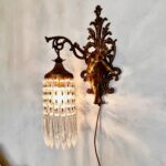 French Cherub Wall Sconce – Putti Light Fixture with Crystal Shade, Baroque Angel Decor