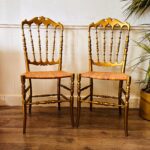 Italian Mid Century Dining Chairs – Set of 4, 1960s Sculptural Wood Frame, Modernist Silhouette