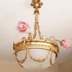 French Art Deco Chandelier: Vianne Frosted Pink Glass, 1930s Lighting - Image 2
