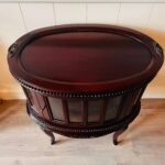Hand Carved Mahogany Display Cabinet – Oval Tray Top Tea Table, Vintage Accent - Image 5
