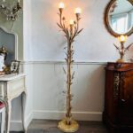 Hollywood Regency Torchère Floor Lamp – Brass & Glass, Mid-Century Glam Lighting