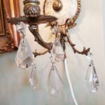 Pair of Bronze Ribbon Wall Sconces with Crystal Drops and Porcelain Medallions - Image 8