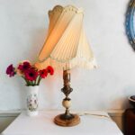 Tall Italian Marble Table Lamp with Fringed Shade – Hollywood Regency Style - Image 3