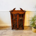 Georgian Style English Wood Display Cabinet with Glass Doors and Key
