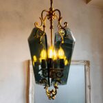 French Etched Glass Lantern – Art Deco Hanging Ceiling Light - Image 5