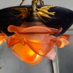 French Crystal Chandelier – Purple Glass Pendant Light, 4 Bulb Fixture, Antique Brass Finish - Image 8