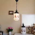 Vintage Pair of Pendant Opaline White Glass Light Lamps Art Deco Ceiling Lamps