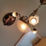 French Brass Pendant Chandelier – 4-Light Vintage Fixture with Ornate Scroll Arms - Image 2