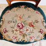 French Tapestry Armchair with Roses – Carved Wood Frame, Shabby Cottage Accent - Image 4
