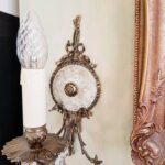 Pair of Bronze Ribbon Wall Sconces with Crystal Drops and Porcelain Medallions - Image 5