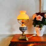 Porcelain Table Lamp with Milk Glass Shade – Classic Boudoir or Bedside Light