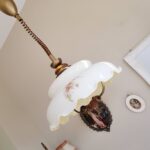 Big Pendant Light Lamp, opaline glass and wood handle, hard to find lull down lamp - Image 2