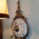 Pair of Bronze Ribbon Wall Sconces with Crystal Drops and Porcelain Medallions - Image 6