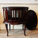 Hand Carved Mahogany Display Cabinet – Oval Tray Top Tea Table, Vintage Accent - Image 4