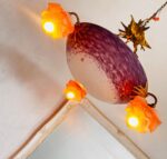 French Crystal Chandelier – Purple Glass Pendant Light, 4 Bulb Fixture, Antique Brass Finish - Image 2