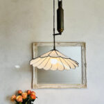 70s Pull Down Pendant Light – Art Deco Style with Pleated Plexiglass Shade