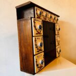 Antique Dutch Wooden Spices Cabinet Blue Ceramic Drawers 1930s Farmers Wall Cabinet Kitchen Country Style Art Deco - Image 3