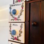 Antique Dutch Wooden Spices Cabinet Blue Ceramic Drawers 1930s Farmers Wall Cabinet Kitchen Country Style Art Deco - Image 6